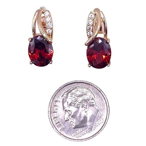 AXF2 18k Gold Ruby Red Earrings - Picture 6 of 9